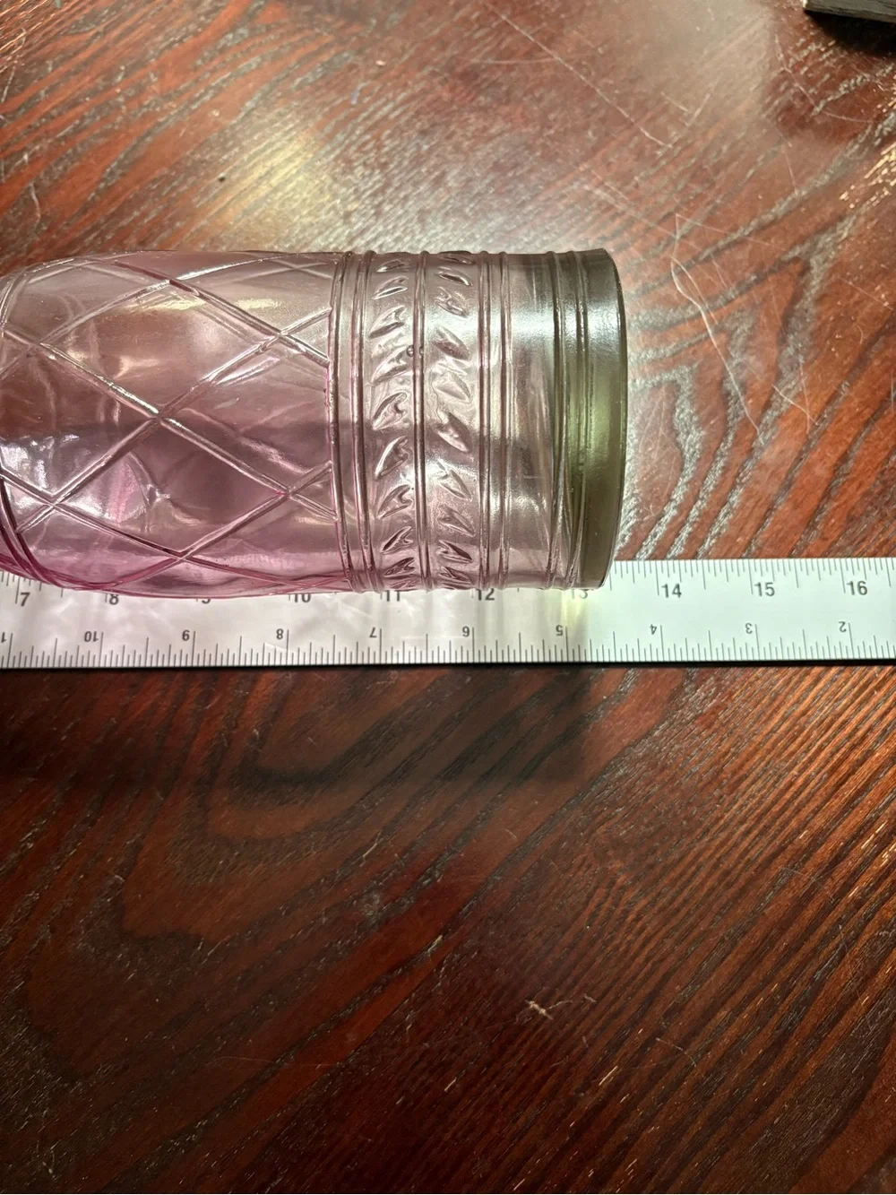 Vintage -style Pink Glass Decanter-diamond geometric pattern w/ glass stopper